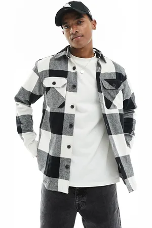 JACK & JONES Oversized buffalo check overshirt in & black