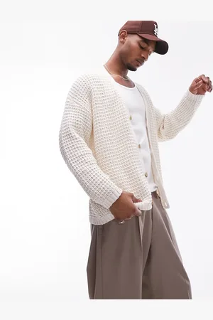 Topman Crochet cardigan in stone