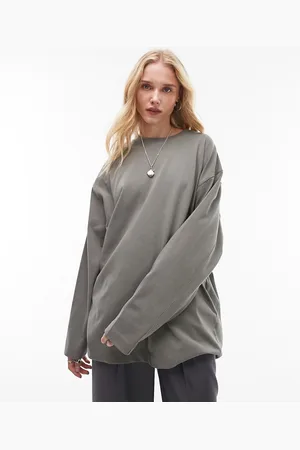 Topshop Premium seam detail long sleeve skater in khaki