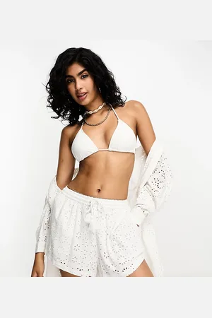 Iisla & Bird Broderie beach short co-ord in ivory