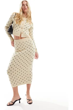 ASOS Knitted jacquard midi skirt in cream polka dot co-ord