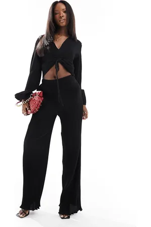 In The Style Plisse wide leg trouser co-ord in