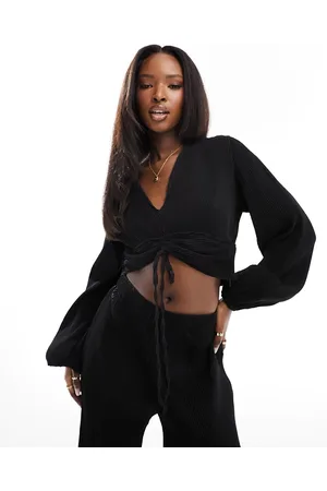 In The Style Plisse ruched tie detail top co-ord in
