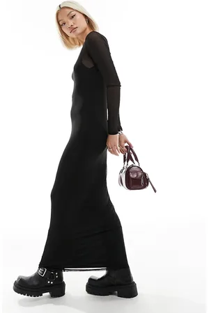 COLLUSION Long sleeve double layer mesh maxi dress in
