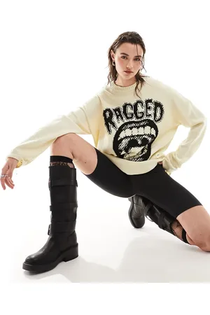 The Ragged Priest Unisex knitted jumper with mouth logo in ecru