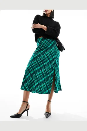 French Connection Dani check midi skirt in dark