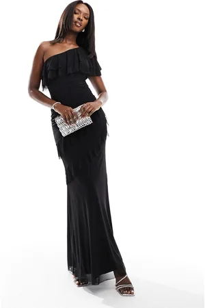 Flounce London One shoulder mesh maxi dress in