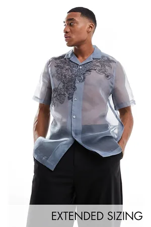 ASOS Relaxed revere shirt with floral embroidery in