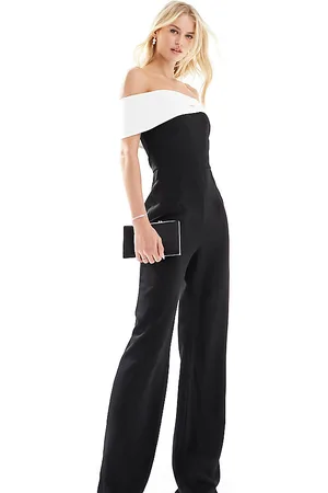 Vesper Bandeau contrast wide leg jumpsuit in monochrome