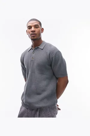 Topman Textured panel polo in grey