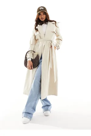 In The Style Tie waist trench coat in stone