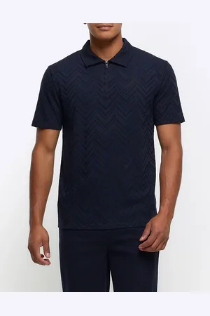 River Island Short sleeve chevron polo in navy