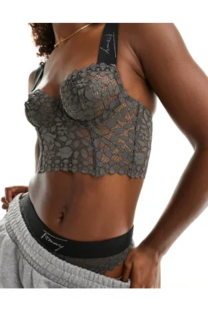 Tommy Hilfiger Tommy Jeans Signature lace bustier bra in charcoal