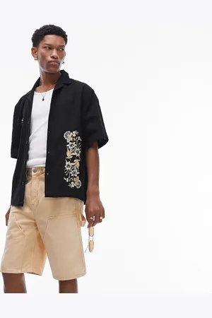 Topman Short sleeve floral embroidered shirt in
