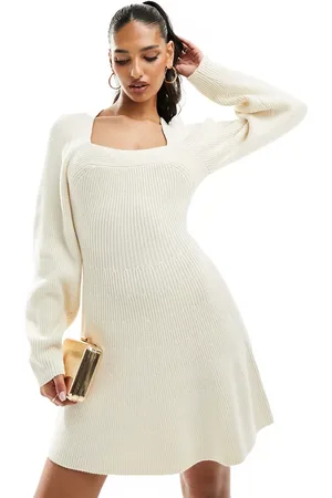 River Island Square neck mini dress in cream
