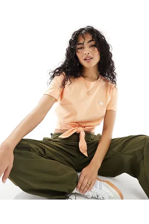 Barbour International tie front t-shirt in peach
