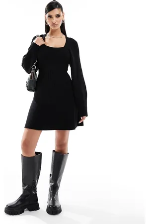 River Island Square neck mini dress with button detail in