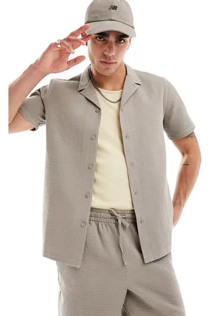New Look Short sleeve waffle textured shirt co-ord in light