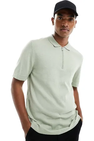 JACK & JONES Knitted polo with zip in mint
