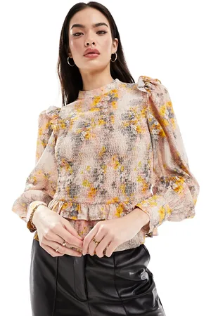 & OTHER STORIES High neck long sleeve blouse with frill shoulder and volume sleeves in floral print