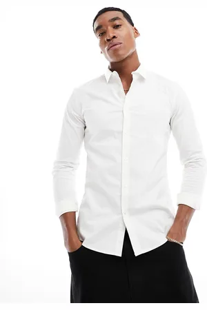New Look Long sleeve muscle fit poplin shirt in