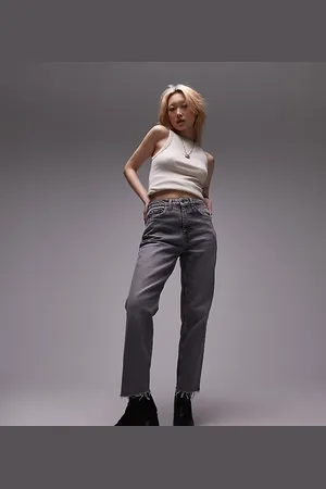 Topshop Topshop mid rise straight jeans with raw hem in