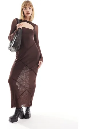 COLLUSION Exposed seam layered mesh long sleeve maxi dress in