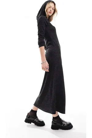 COLLUSION Space dye hooded maxi dress in charcoal