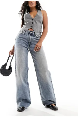 MANGO Relaxed wide leg jean in vintage light wash