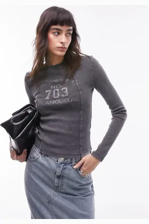 Topshop Graphic acid wash 307 long sleeve top in washed