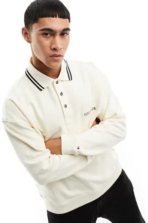 Tommy Hilfiger Monotype embroidered rugby shirt in cream