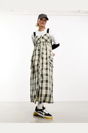 COLLUSION Check midi pinny dress with pockets