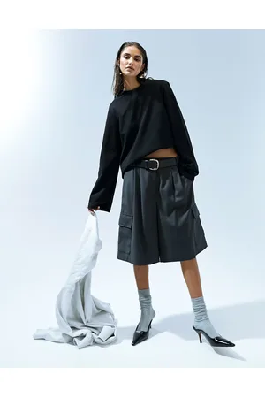ASOS Cotton crew neck long sleeve top with shoulder pads in