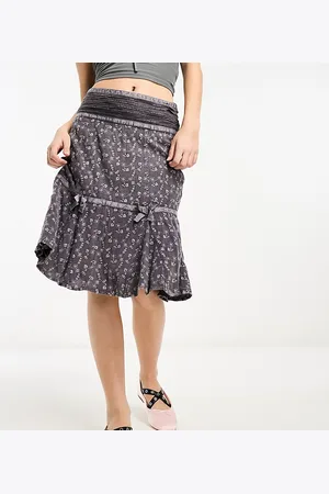 Reclaimed Washed midi skirt with ribbon and bow detail