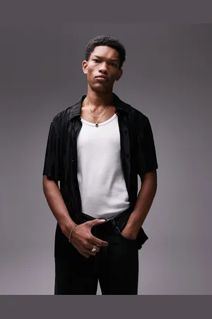 Topman Oversized fit button through polo with jacquard plisse in