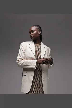 Topshop Co-ord linen-blend single breasted blazer in natural