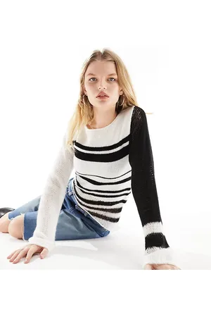 COLLUSION Slash neck stripe jumper in and white