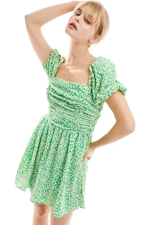 French Connection Puff sleeve mini dress with gathered bust in spot