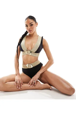 River Island Bikini top with buckle detail in gold and