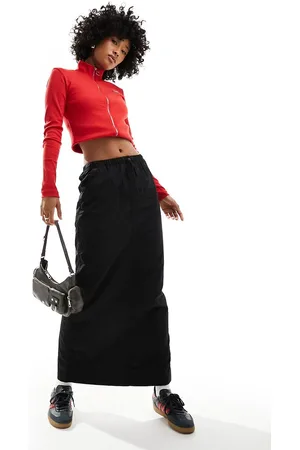 Monki Nylon drawstring maxi skirt in