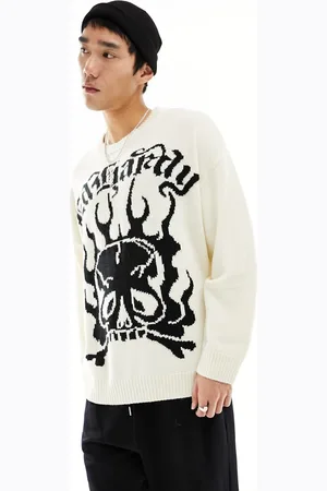 ED HARDY Jaquard knit jumper with contrast gothic logo and skull print