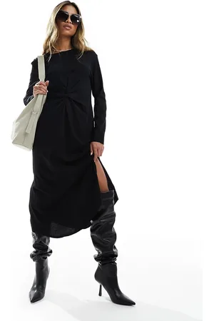 River Island Long sleeve twist front jersey midi dress in