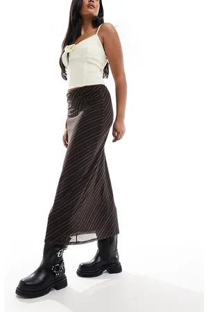 Reclaimed Slip skirt in mesh pinstripe