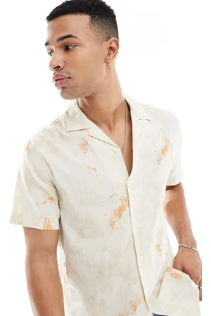 Farah Tie dye linen short sleeve shirt in cream