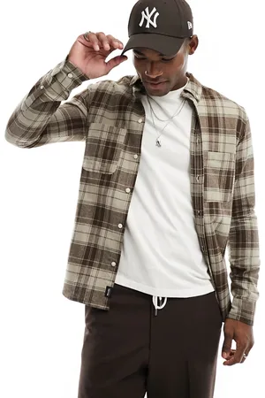 Only & Sons Long sleeve check shirt in & ecru