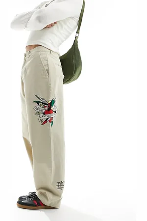 ED HARDY Skater chino trousers with embroidery detail in pebble