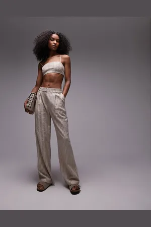Topshop Stripe linen trouser in ecru