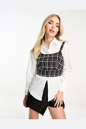 New Look 2 in 1 shirt with boucle crop in