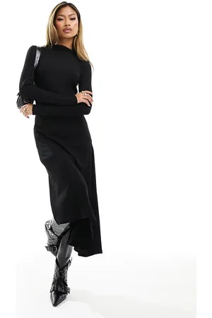 River Island Asymmetric hem ribbed midi dress in