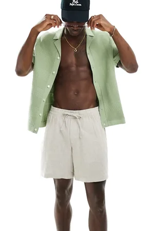 Abercrombie & Fitch 6" linen blend pull on shorts in natural